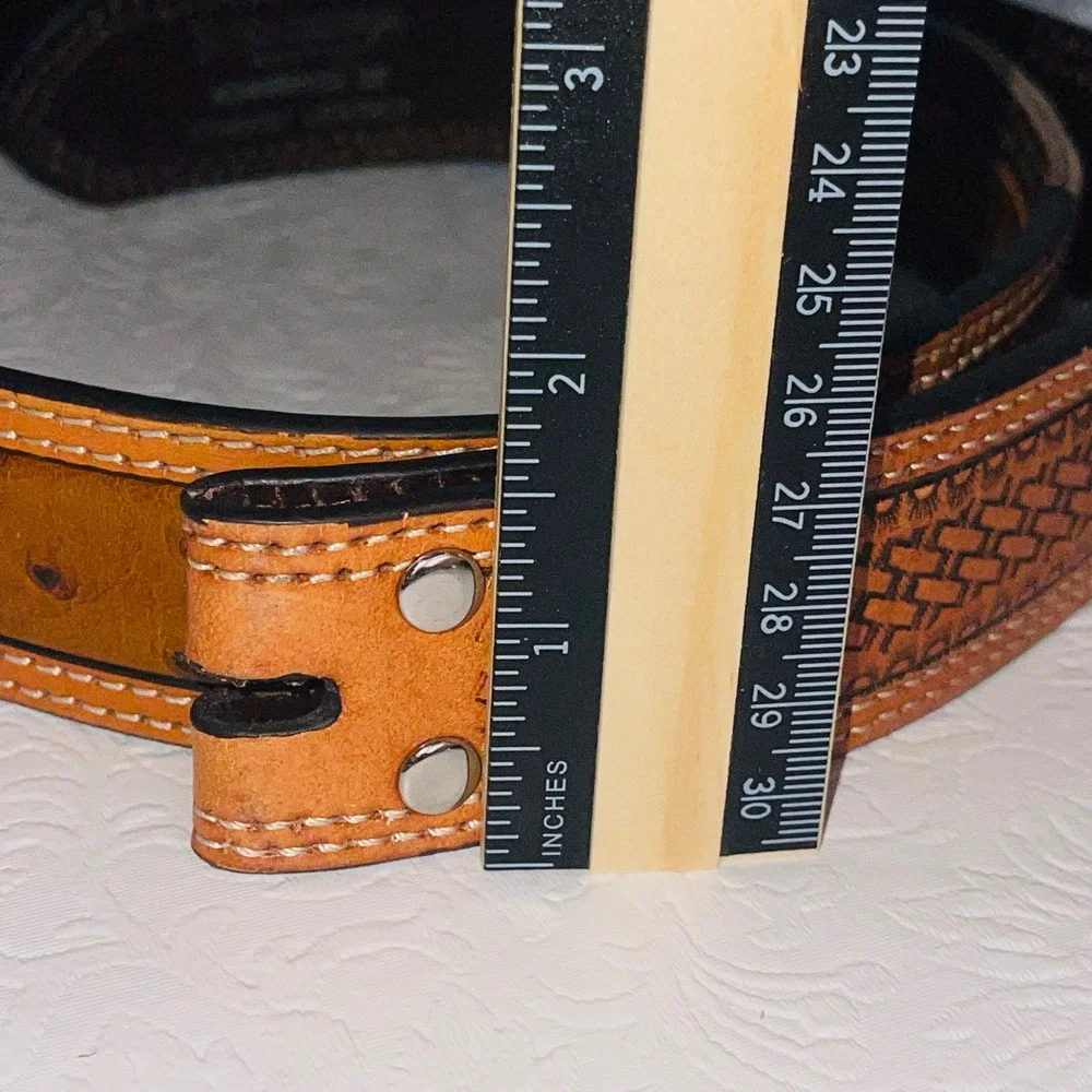 Nocona Belt Co. Men's Ostrich Print & Basketweave Tooled Leather Belt 32